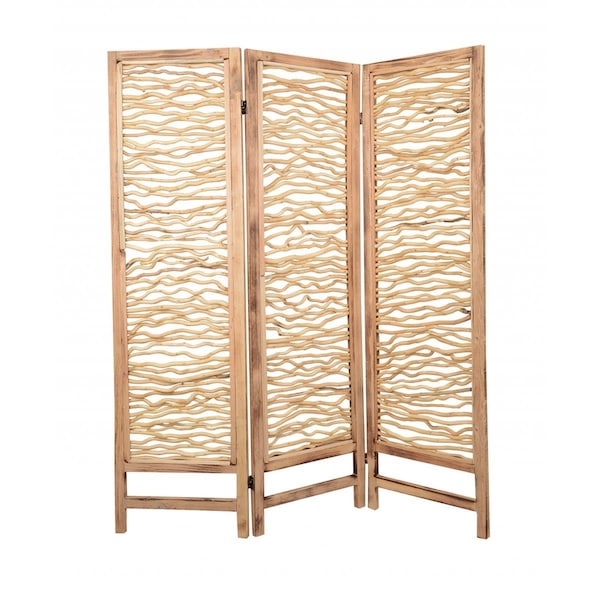 Homeroots 1 x 60 x 69 in. 3 Panel Wood Foldable Screen, Brown 274730 - main